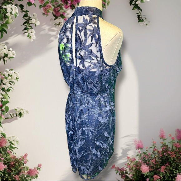 NWT Sam Edelman ‘Leafy Embroidery Halter Neck Mini Dress’ in Navy Blue Size 6 - Picture 11 of 15